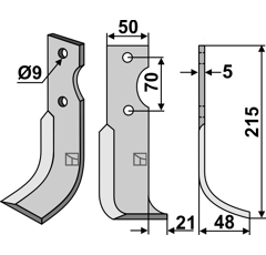 Cuchilla derecha 215 x 50 mm para AGRIA 21099 adaptable - Blacksteel©