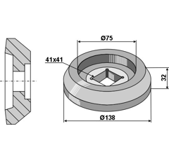 Bride Ø 138 mm pour arbre carré 40 x 40 mm adaptable - BlackSteel©
