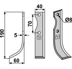 Lame gauche pour Fraise/Rotavator GUTBROD 071.73.121 adaptable - Blacksteel©