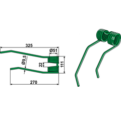 Federzinken grün für KVERNELAND 66829000 Nachbau  