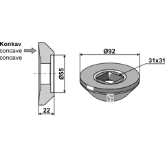 Flansch Ø92 außen - Höhe 22