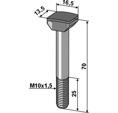 Boulon à tête rectangulaire 70 mm adaptable - BlackSteel©