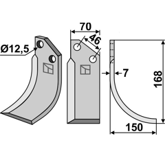 Lame droite pour Fraise/Rotavator MURATORI 12002801 adaptable -