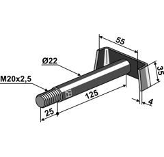 Piton 125x22 pour broyeur TORTELLA adaptable - Blacksteel©