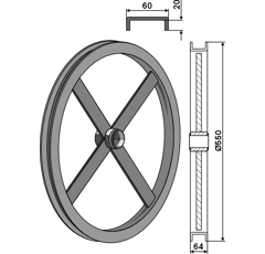 Roue avec profil en U intérieur droite Ø 550 mm adaptable - BlackSteel©