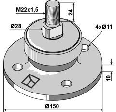 Lagerflansch / 4-Loch rund Ø11,0 / LK Ø100 – Nachbau  