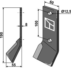 Fléau droit pour broyeur 190x60mm, droit HEMOS  adaptable - Blacksteel©