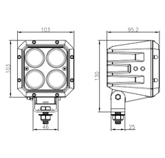 Phare de travail Carré 4 LED 10-60V 46W 7200 lumens 