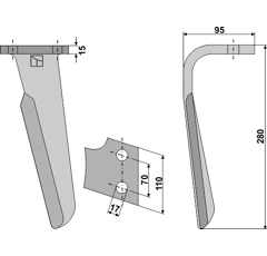 Dent gauche pour herse rotative FALC 522037 adaptable - Blacksteel©