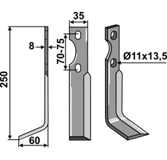 Rotorzinken,  A Links 250 x 35 Simon IND482L Nachbau