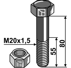 Boulon M20x1,5 x 80 pour broyeur BOMFORD adaptable - Blacksteel©