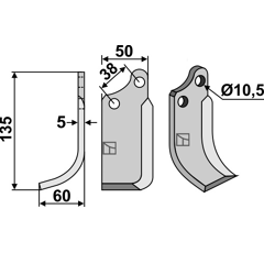 Fräsmesser links 135 x 60 x 5 mm AGRIA 06623 - 1667-06623 - Nachbau