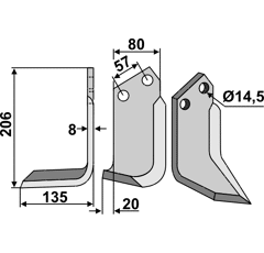 Fräsmesser Links 206 x 80 Pegoraro Nachbau