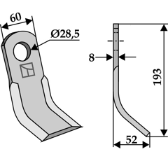 Couteau-Y pour broyeur 193x60mm BERTI adaptable - Blacksteel©