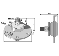 Palier filet à gauche pour déchaumeur LEMKEN 55510054 adaptable - BlackSteel©