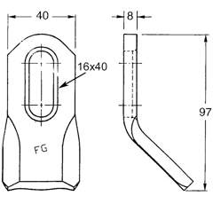 Fléau 40 x 97 mm pour broyeur MC CONNEL 1920071 adaptable