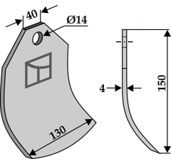 Cuchilla larga 150 mm para trituradora TAARUP adaptable