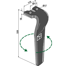 Dent Gauche pour herses rotatives KUHN 52539500 adaptable - Blacksteel©