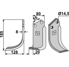 Lame gauche185x80mm pour Fraise/Rotavator SICMA adaptable -