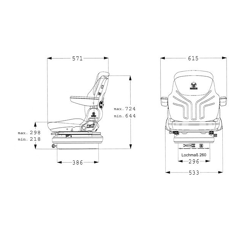 Siège à suspension mécanique GRAMMER 644 - 724 mm adaptable