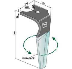 Dent gauche DURAFACE pour herse rotative KUHN K2502260 adaptable - Blacksteel©