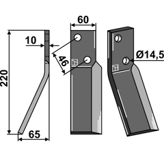 Lame gauche220x60mm pour Fraise/Rotavator AGRIC adaptable - Blacksteel©