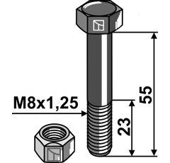 Boulon M8x1,25 x 55 pour broyeur adaptable - Blacksteel©
