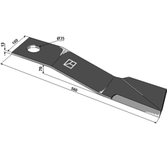 Fléau droit 560 mm pour broyeur BOMFORD 00764664 adaptable