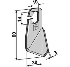 Fléau gauche à ailettes 60 mm pour broyeur AMAZONE 995780 adaptable
