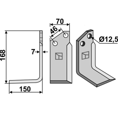 Lame gauche pour Fraise/Rotavator MURATORI 12002300 adaptable - Blacksteel©