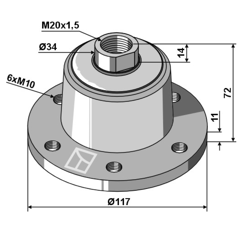 Palier 6 trous pour déchaumeur à disque KUHN H2233060 adaptable - BlackSteel©