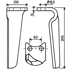 Dent gauche pour herse rotative PEGORARO 007870 adaptable