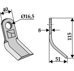 Couteau-Y pour broyeur 115x40mm AGRIMASTER adaptable - Blacksteel©