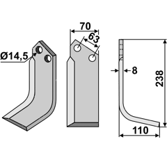 Fräsmesser Rechts 238 x 70 Celli Nachbau