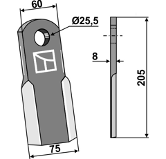 Couteau droit pour broyeur PEGORARO 009118 adaptable - Blacksteel©