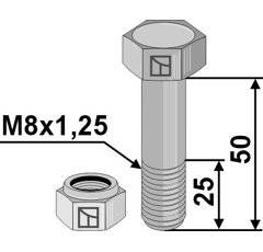 Boulon M8x1,25 x 50 pour broyeur AGRIA adaptable - Blacksteel©