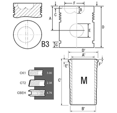 Ensemble chemise/piston + 3 segments pour tracteur CASE IH 3144516R97 adaptable