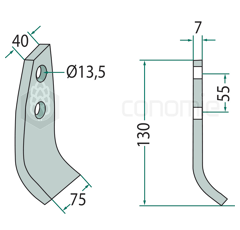 Fléau large 130 mm pour broyeur TAARUP 49305000 adaptable