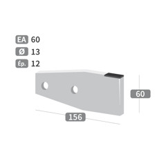 Couteau 2 trous avec plaquettes carbure pour épandeur DEGUILLAUME 156x60 mm adaptable