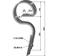 Dent droite pour cultivateur KVERNELAND KW111099002 adaptable - Blacksteel©