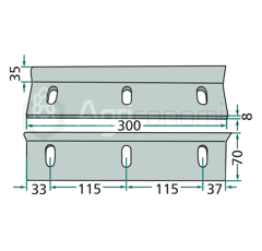 Couteau hacheur pour presses à balles 300 x 70 x 8 mm WELGER 0982250100 - 1103160301 adaptable