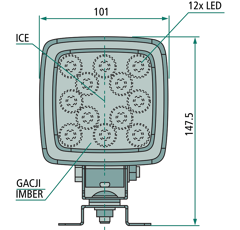 Phare de travail Carré 12 LED 12-24V 35W 1400 lumens