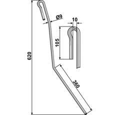Spurlockererzinken links für Sämaschine 620 mm AMAZONE 963435 - 952591 - Nachbau