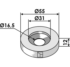 Distanzscheibe Ø55x12xØ16,5 für Mulcher Röll – Nachbau
