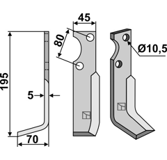 Lame gauche pour Fraise/Rotavator GOLDONI MT10 adaptable 
