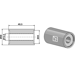 Distanzbuchse  49,5x12,5 für Häcksler AGROMEC – Nachbau  