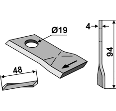 KM-Klinge rechts 94x48x4LochØ: 19 mm 80193 B.C.S. Nachbau 