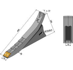 Tiefenlockererschar, Hartmetall beschichtet 101EXT1080 Maschio Nachbau