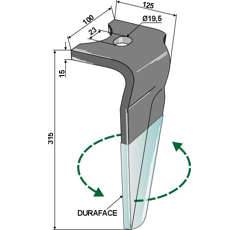 Dent gauche DURAFACE pour herse rotative ALPEGO MKOA00293 adaptable - Blacksteel©