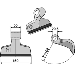 Marteau pour Broyeur 150x55mm renforcé AGRIMASTER 3001119 Adaptable Blacksteel©